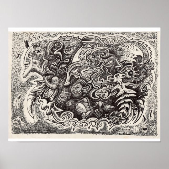 Hybrid Beast bläck teckning Poster (Framsidan)