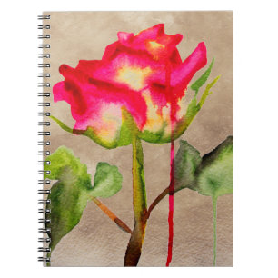 Hybrid Tea Ro vattenfärgsmodern blomart Anteckningsbok Med Spiral