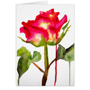 Hybrid Tea Ro vattenfärgsmodern blomart Hälsningskort