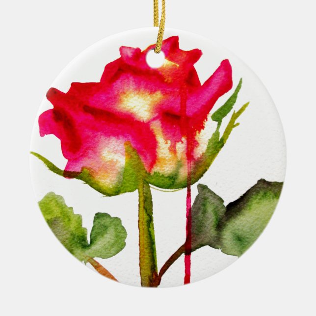 Hybrid Tea Ro vattenfärgsmodern blomart Julgransprydnad Keramik (Framsidan)