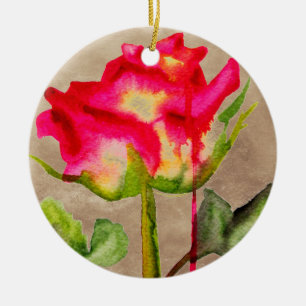 Hybrid Tea Ro vattenfärgsmodern blomart Julgransprydnad Keramik
