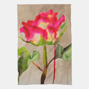 Hybrid Tea Ro vattenfärgsmodern blomart Kökshandduk
