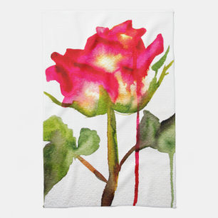 Hybrid Tea Ro vattenfärgsmodern blomart Kökshandduk