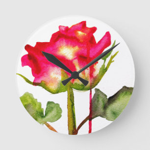 Hybrid Tea Ro vattenfärgsmodern blomart Rund Klocka