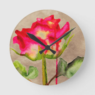Hybrid Tea Ro vattenfärgsmodern blomart Rund Klocka