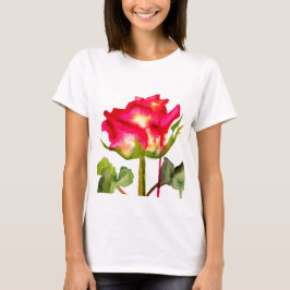 Hybrid Tea Ro vattenfärgsmodern blomart Tee Shirt