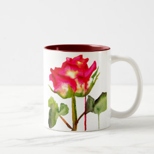 Hybrid Tea Ro vattenfärgsmodern blomart Två-Tonad Mugg