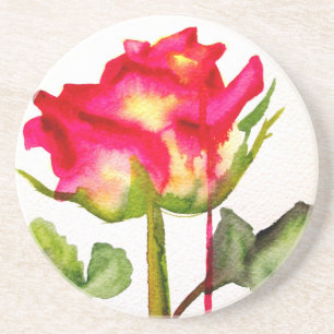 Hybrid Tea Ro vattenfärgsmodern blomart Underlägg Sandsten