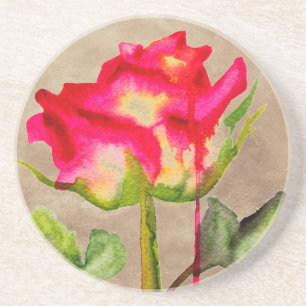 Hybrid Tea Ro vattenfärgsmodern blomart Underlägg Sandsten