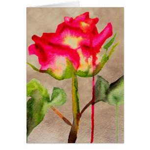 Hybrid Tea Ros vattenfärg modern blomkonst Hälsningskort