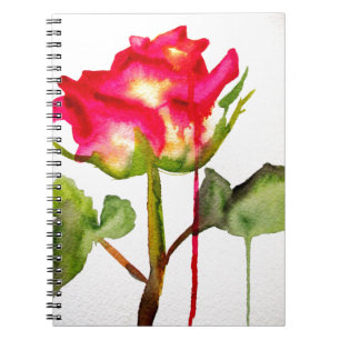 Hybrid Tea Ros vattenfärg modern blomsterkonst Anteckningsbok