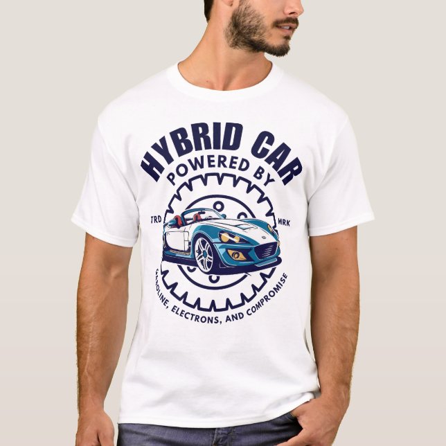 Hybridbil: driven av bensin, elektroner t shirt (Framsida)