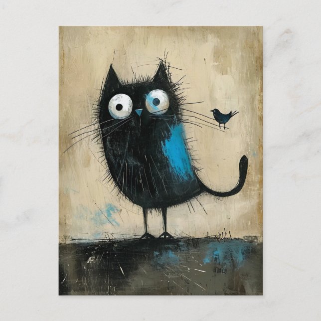 Hybridkreation på katt och fågel vykort (Framsida)