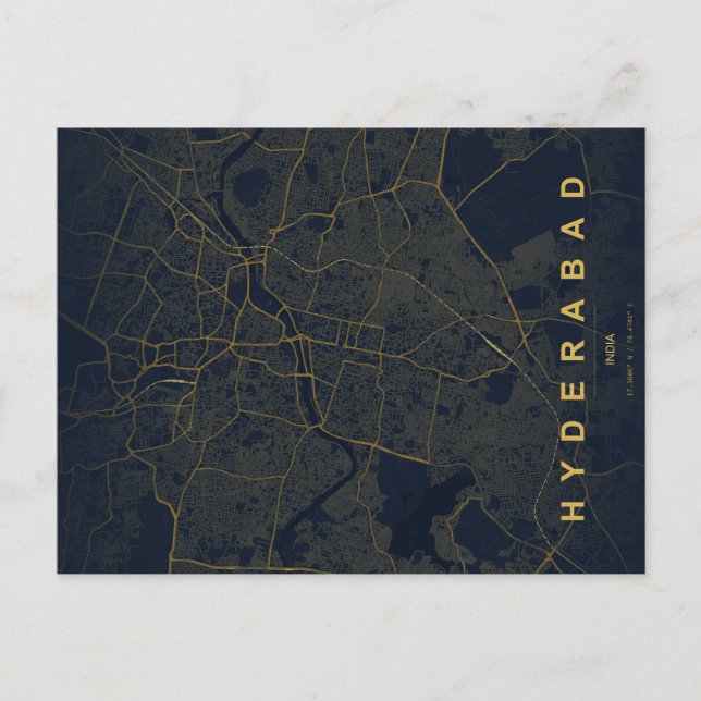 Hyderabad Indien Stadskarta Minimal Design Vykort (Framsida)