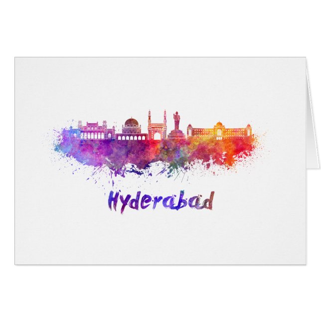 Hyderabad skyline i vattenfärg hälsningskort (Framsidan Horizontal)
