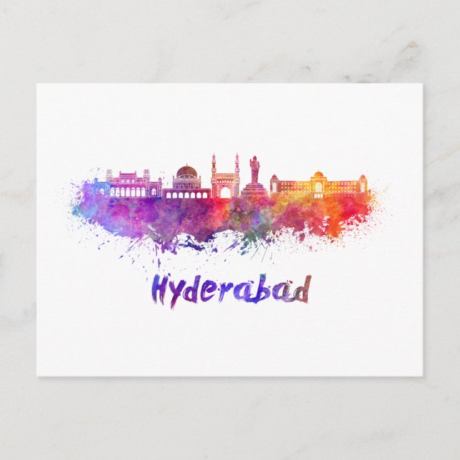 Hyderabad skyline i vattenfärg vykort (Framsida)