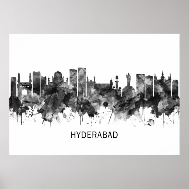Hyderabad Telangana Skyline BW Poster (Framsidan)