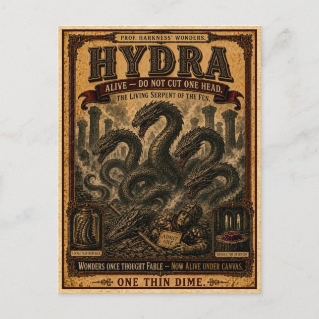 Hydra, cirkusmonster från förr vykort (Framsida)