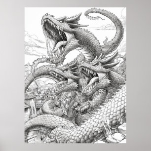Hydra Coloring Bok Page - Giant Snake Creator Poster