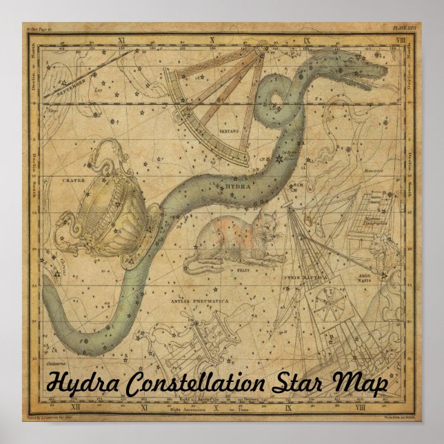 Hydra Constellation Star Karta Vintage Astronomy Poster (Framsidan)