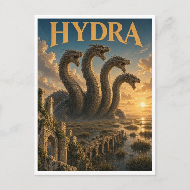 Hydra, gotisk fantasimonster vykort (Framsida)