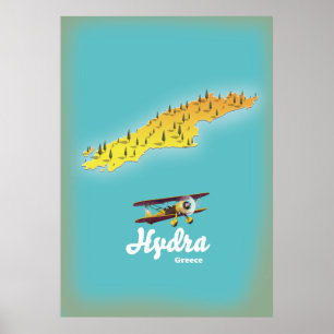 Hydra greece retro karta poster