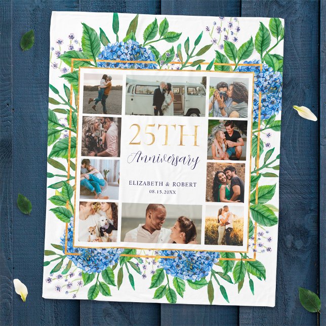 Hydrangea 25-årsjubileum anpassad fotokollage fleecefilt (Skapare uppladdad)