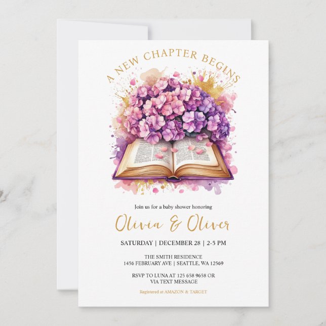 Hydrangea "A New Chapter Begins" babyskor Inbjudningar (Framsida)