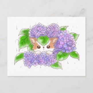 Hydrangea and Mochi Rainy Day  Postcard by Amy C Vykort