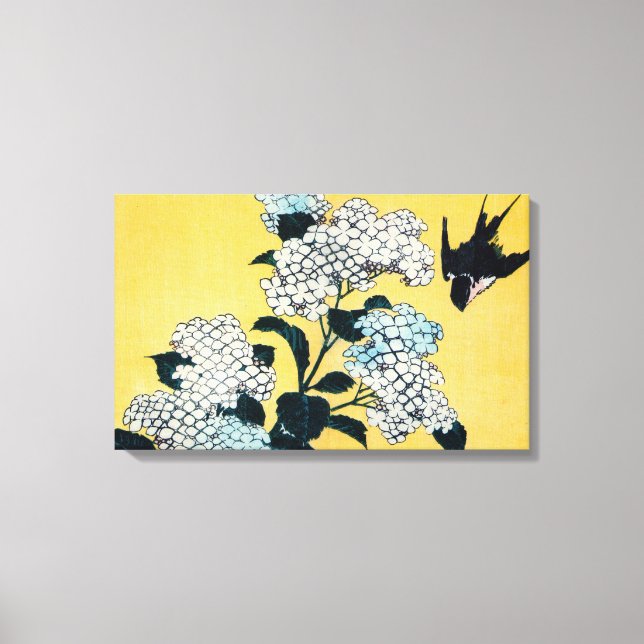 Hydrangea and Svälj, Hokusai, Ukiyo-e Canvastryck (Framsida)