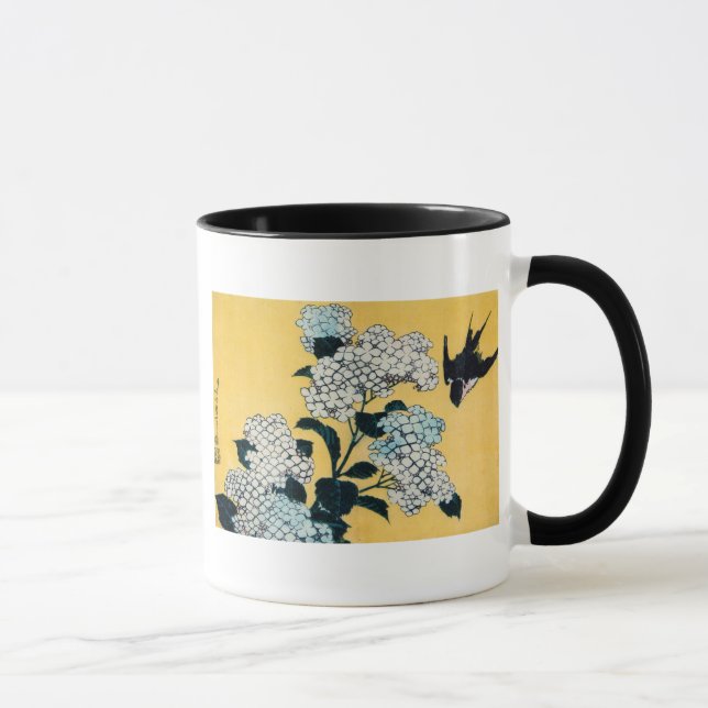 Hydrangea and Svälj, Hokusai, Ukiyo-e Mugg (Höger)