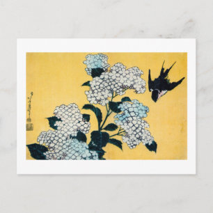 Hydrangea and Svälj, Hokusai, Ukiyo-e Vykort