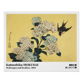 Hydrangea and Swallow by Hokusai Perfect Poster