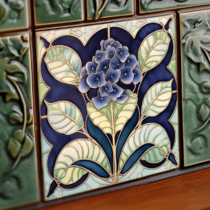 Hydrangea Art Deco Blommigt Wall Decor Art nouveau Kakelplatta