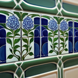 Hydrangea Art Deco Blommigt Wall Decor Art nouveau Kakelplatta