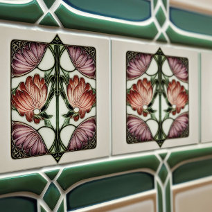 Hydrangea Art Deco Blommigt Wall Decor Art nouveau Kakelplatta