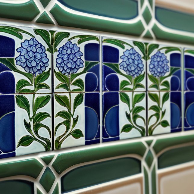 Hydrangea Art Deco Blommigt Wall Decor Art nouveau Kakelplatta (Skapare uppladdad)