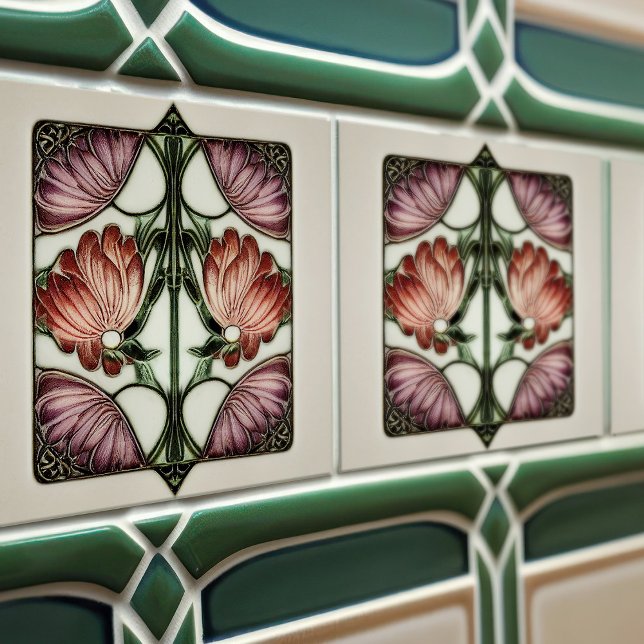 Hydrangea Art Deco Blommigt Wall Decor Art nouveau Kakelplatta (Skapare uppladdad)