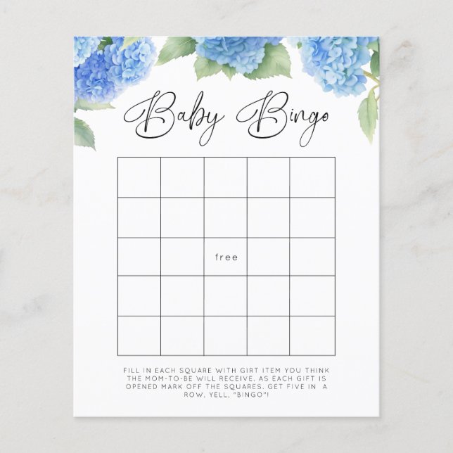 Hydrangea Baby Bingo Baby Shower Games (Framsida)