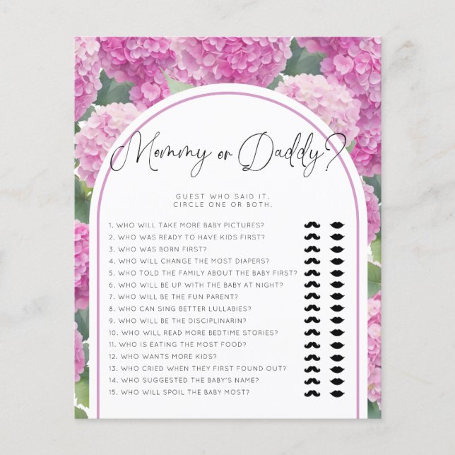 Hydrangea Baby Shower Mamma eller Pappa Games (Framsida)