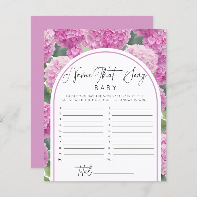 Hydrangea Baby Shower Namn Sång Games (Fram/baksida)