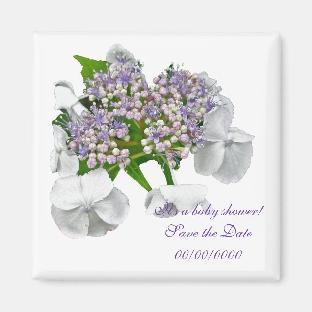 Hydrangea Baby Shower Spara datum magneter (Framsidan)