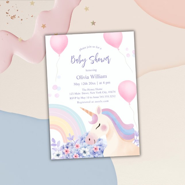 Hydrangea Balloon Rainbow Unicorn Baby Shower Inbjudningar (Hydrangea Balloon Rainbow Unicorn Baby Shower Invitation)