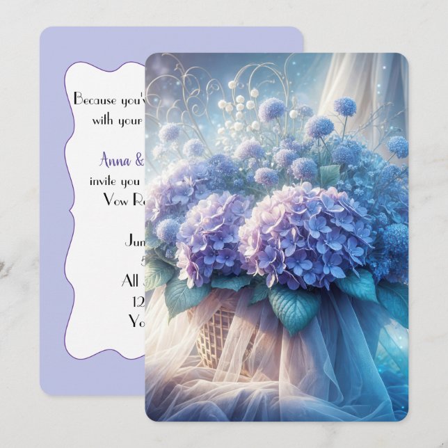 Hydrangea Basket för förnyelse av Bröllop Vow Inbjudningar (Fram/baksida)