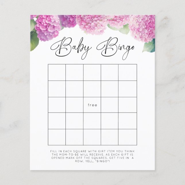 Hydrangea Bebis Shower Baby Bingo Spel (Framsida)