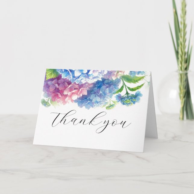 Hydrangea Blå Blommig Bröllop Tack  Kort (Framsida)