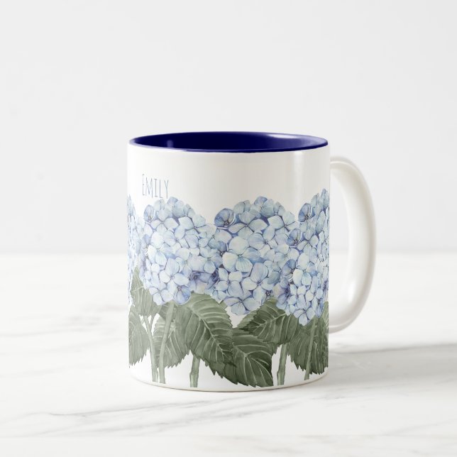 Hydrangea Blå Blommor Kontrastmugg Två-Tonad Mugg (Framsida höger)