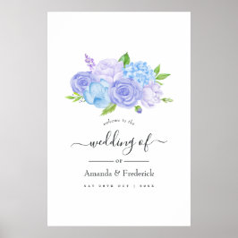 Hydrangea Blå och Ljust Lavendel Bröllop Välkommen Poster