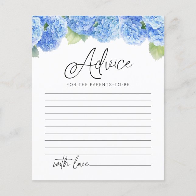 Hydrangea Blåa blommor Advice Pary Baby Shower (Framsida)