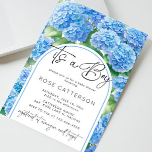 Hydrangea Blåa blommor Det är en pojkvän-babyskor Inbjudningar
